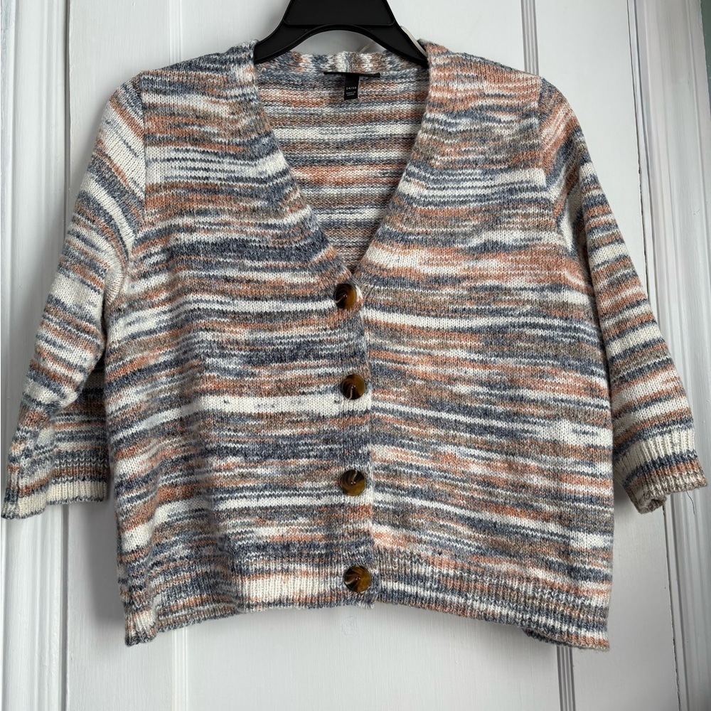 Lane Bryant Chunky Multicolor Striped Front button 3/4 Sleeves Cardigan Sz 14/16